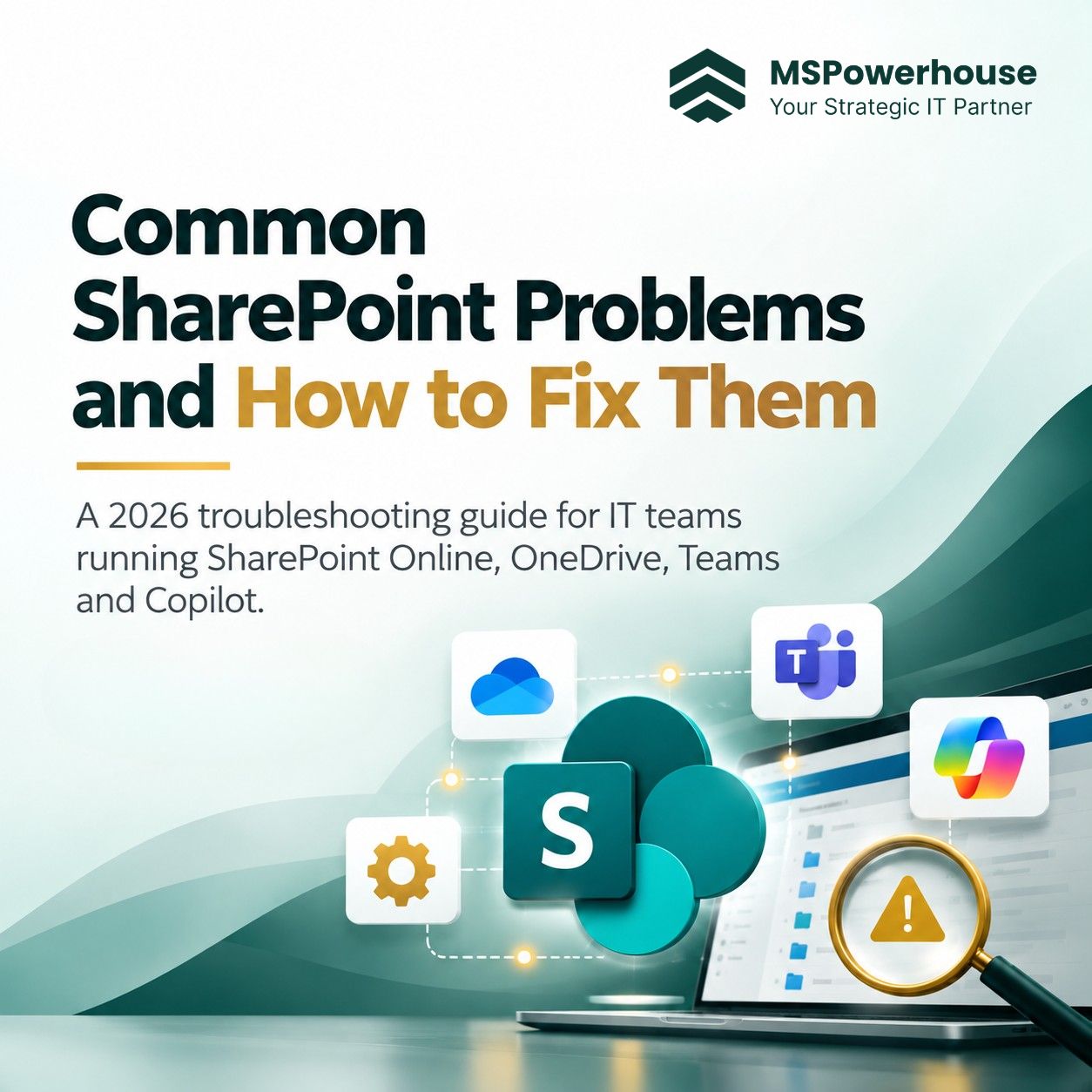 Microsoft SharePoint Online troubleshooting dashboard showing tenant health and document library controls
