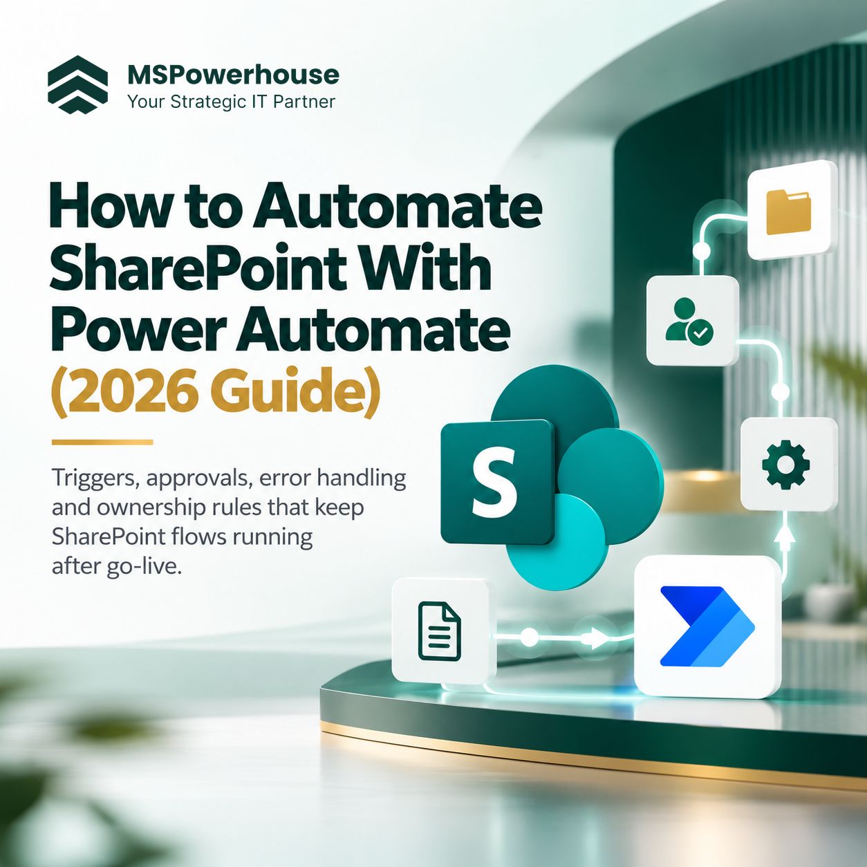 Diagram illustrating production-grade Power Automate workflow architecture connected to SharePoint Online.