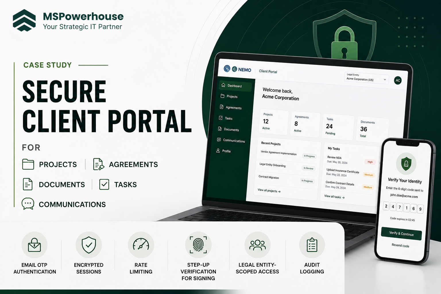 Secure Client Portal for Projects, Agreements, Documents, Tasks, and Communications